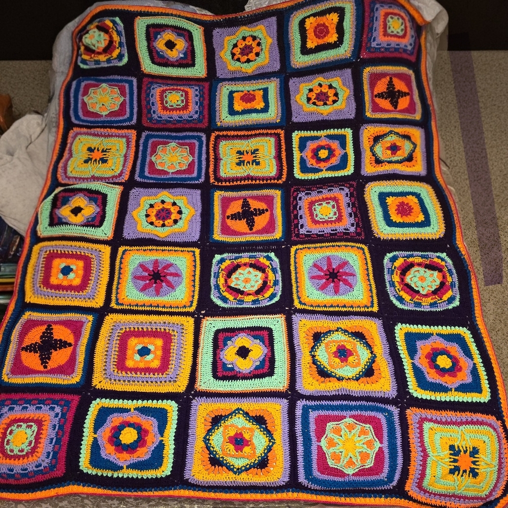 Vibrant Multicolor Hand‎ Crocheted Blanket